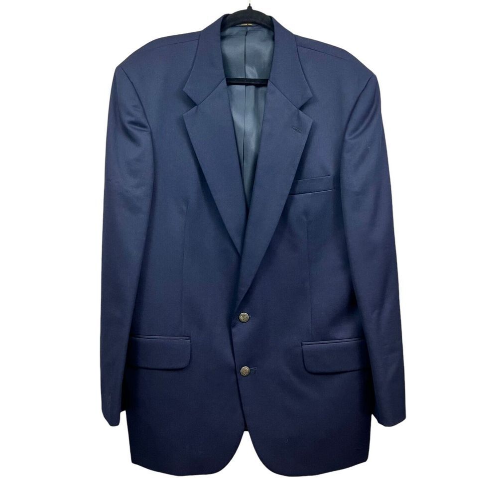 Oscar De La Renta Mens Wool Blazer‎ Suit Two Button Ventless Pockets Navy Sz 44L